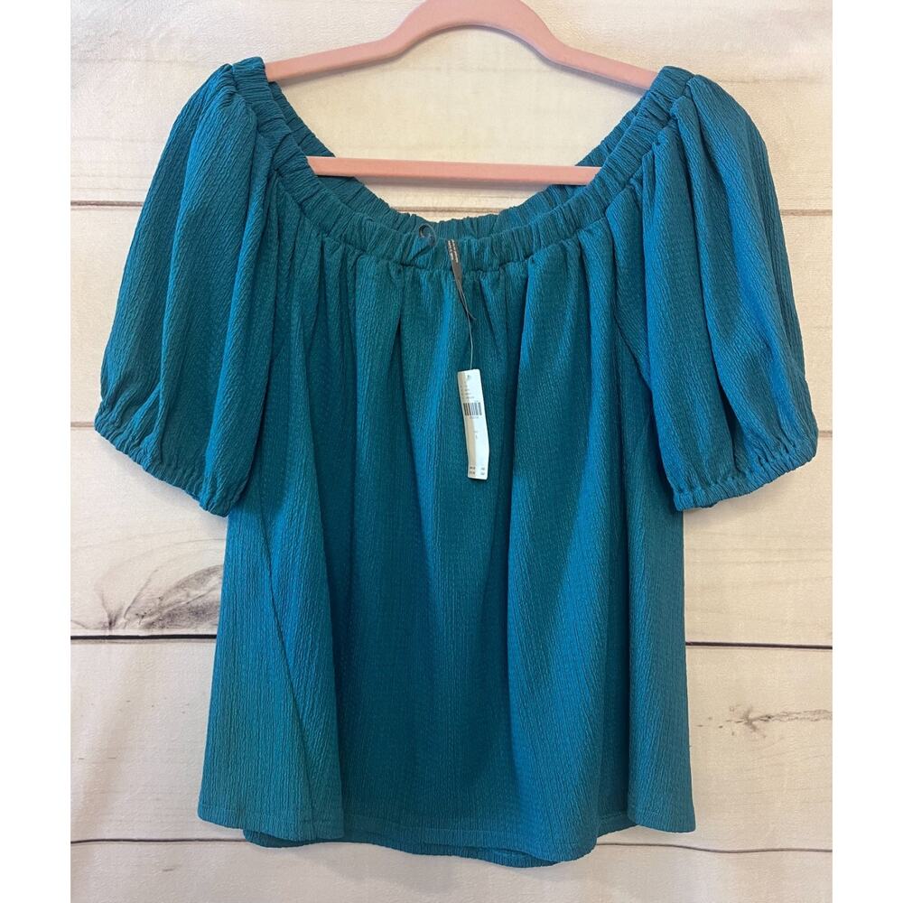 Off-Shoulder Textured Teal Women's Top